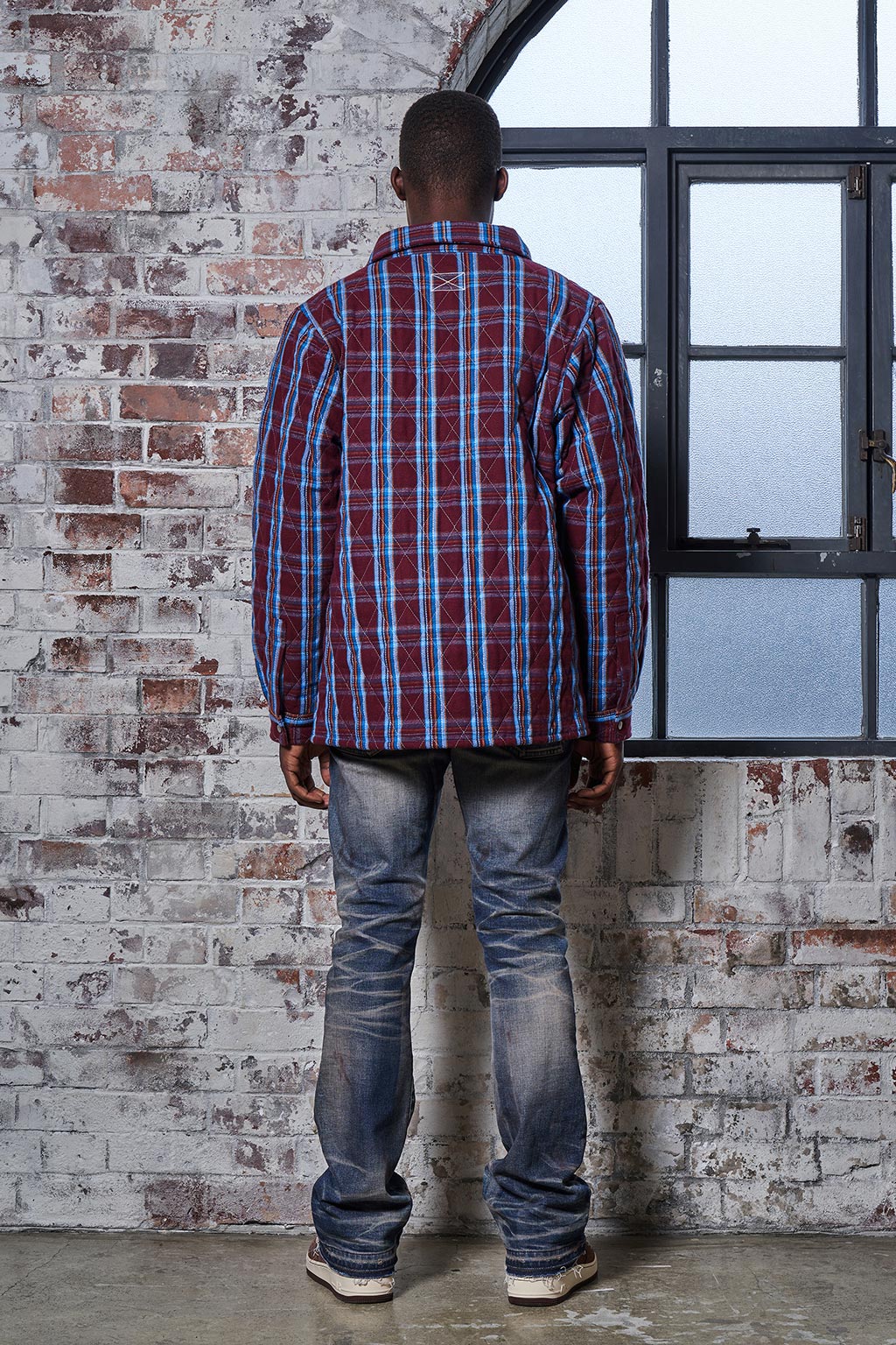 QUILTED CHECK SHIRTS JACKET - BURGUNDY