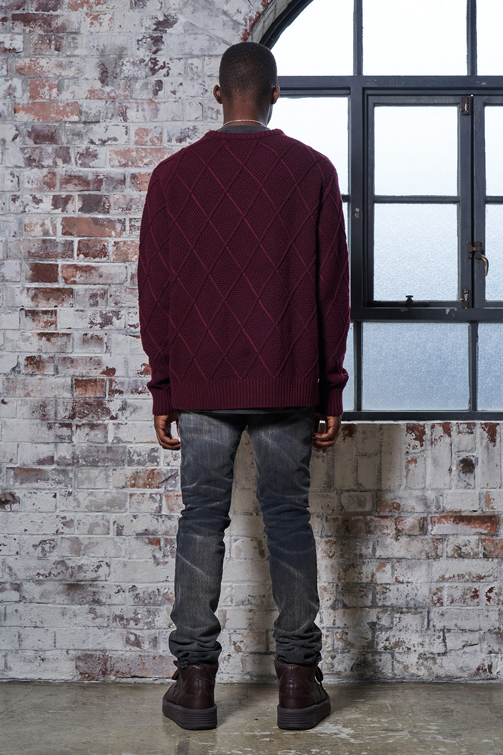 PLAIN KNIT CREW - BURGUNDY - MLVINCE