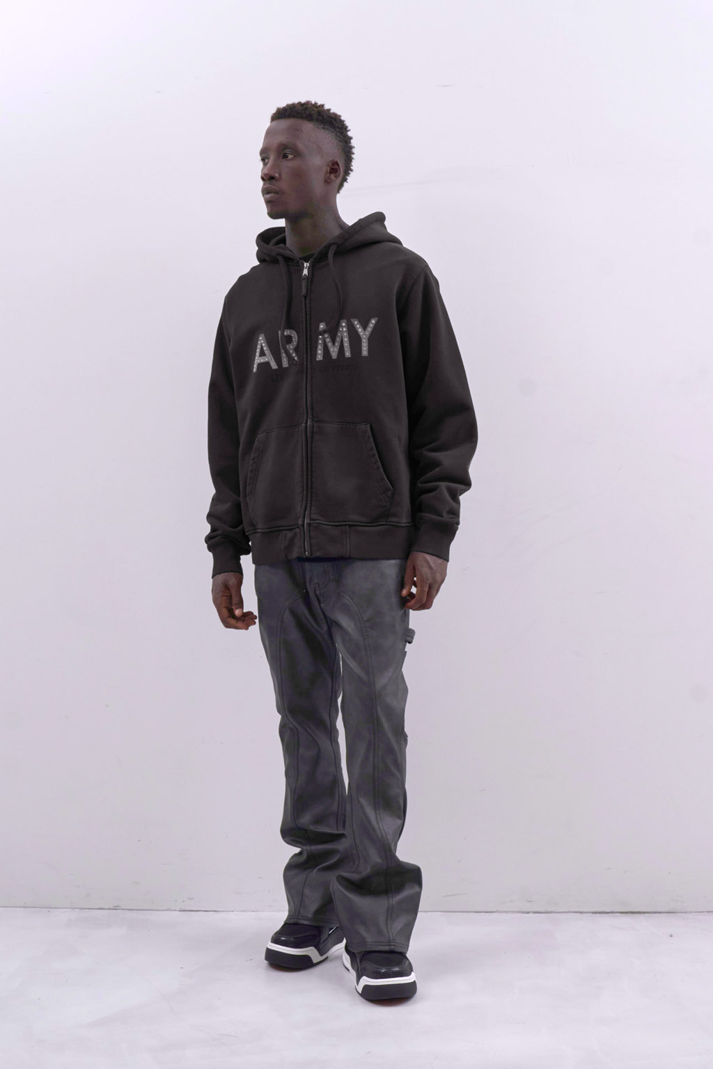 ARMY ZIP HOODY - BLACK - Image 6