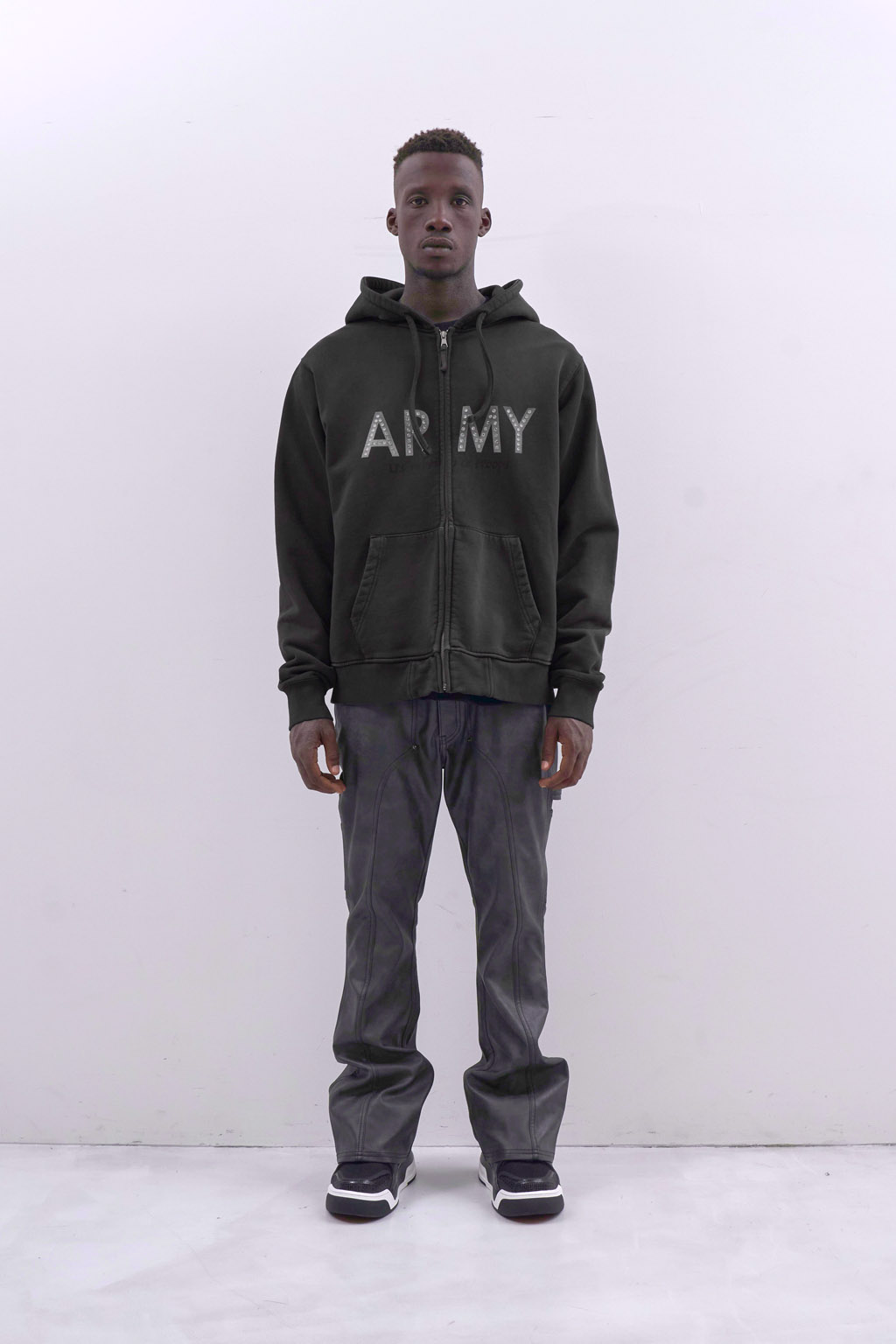ARMY ZIP HOODY - BLACK