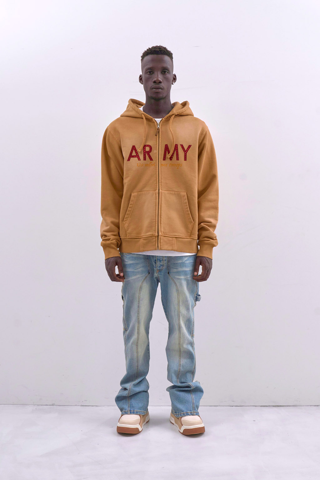 ARMY ZIP HOODY - BROWN