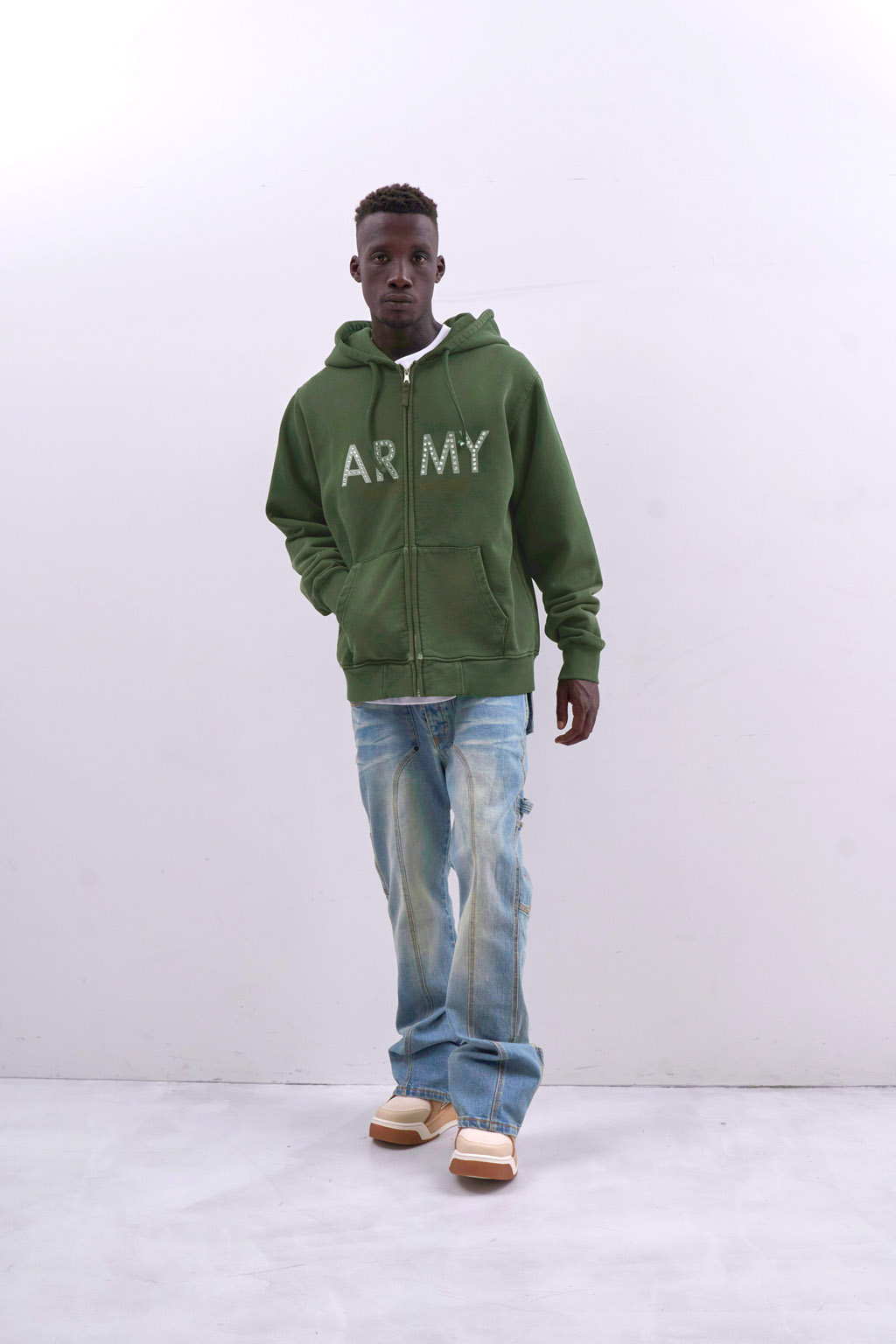 ARMY ZIP HOODY - GREEN - Image 6