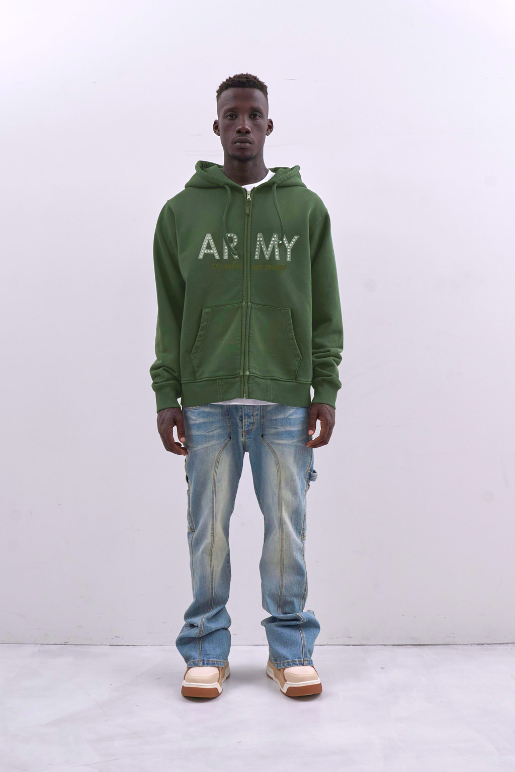 ARMY ZIP HOODY - GREEN