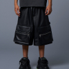 LEATHER CARGO SHORTS - BLACK